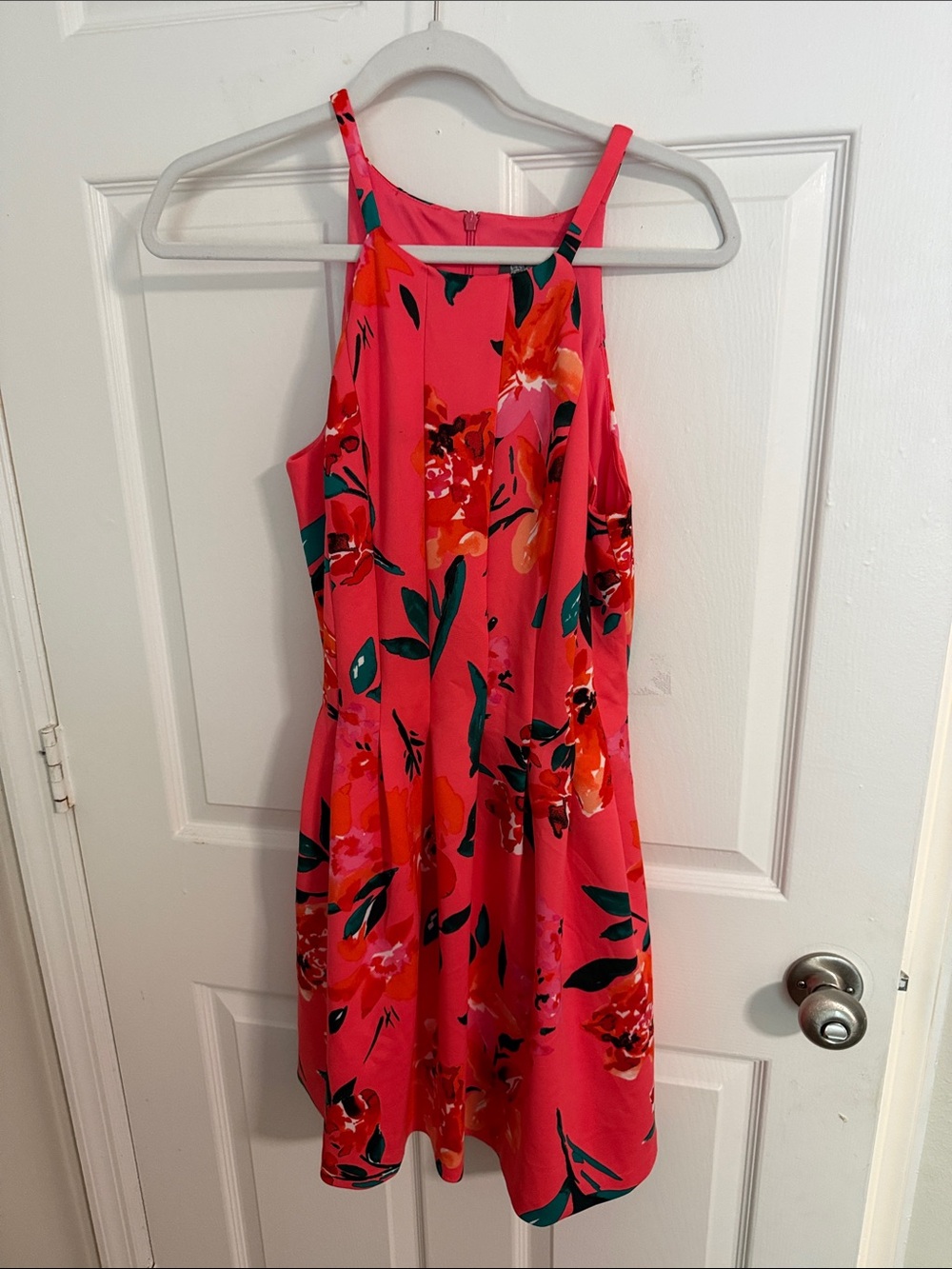 Vince Camuto Coral Pink Floral Halter Midi Dress